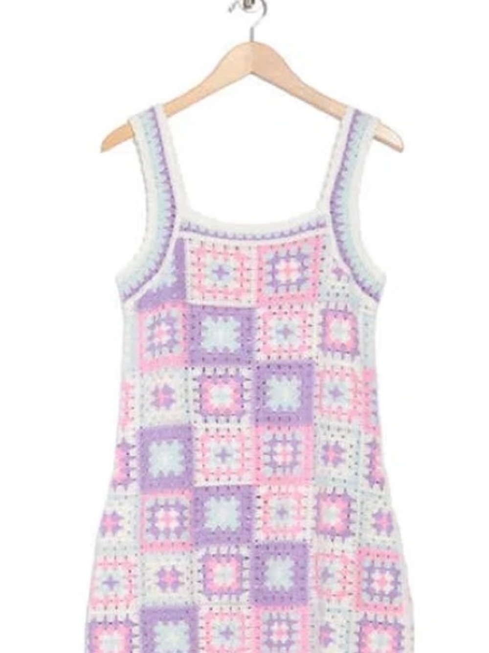 Women’s Crochet Patchwork Tank Top Dress - Pastel Pink & Purple